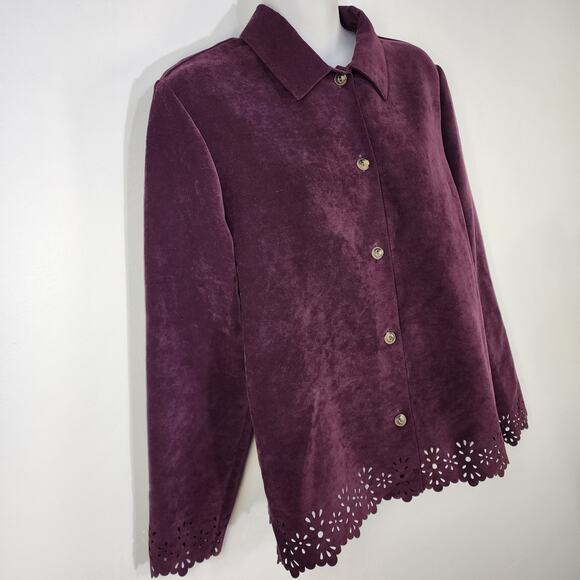 Sag Harbor Bice Shacket Shirt Jacket Sz 10 Faux Suede Collared Button Vtg Eyelet - Picture 5 of 11